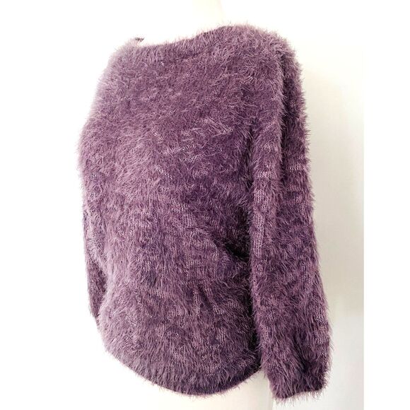 NWT Nine West Fuzzy Soft Brushed Knit Purple Pullover Fluffy Sweater Sz M - Picture 11 of 12